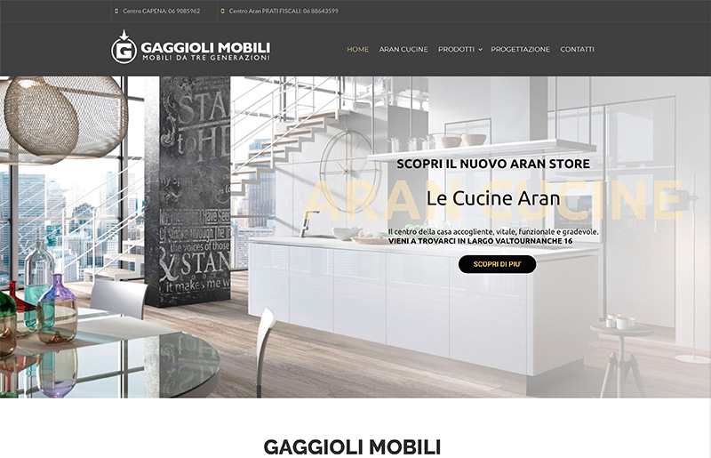 restyling sito web Angelo Gaggioli centro Aran Store Roma
